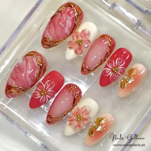 NG645-Milk Apricot Camellia (30Pcs) - Free Nail Kit Included